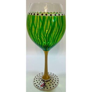 Whimsical Hand-Painted Green Wine Glass‎ With Red Dotted Base & Red Santa Charm